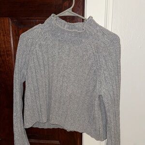 Gray Cable Knit Cropped Sweater